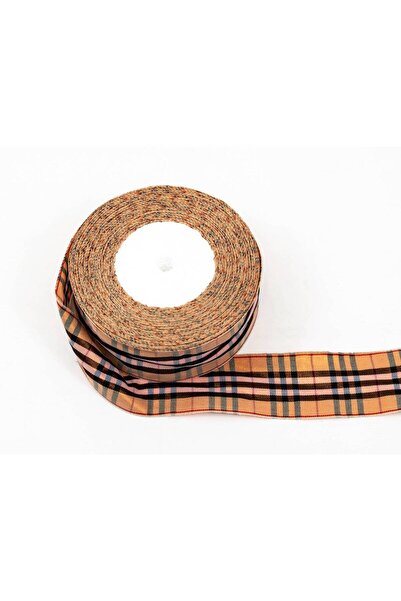 OEM Set of 3 rolls of Checkered Textile Ribbon 4cm 22meters Beige Black