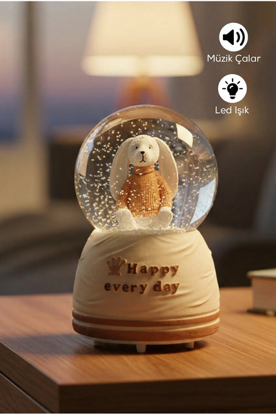 ALFAGİFT LED Işıklı Müzikli Kar Küresi Tavşan Figürlü Gece Lambası Dekoratif ...