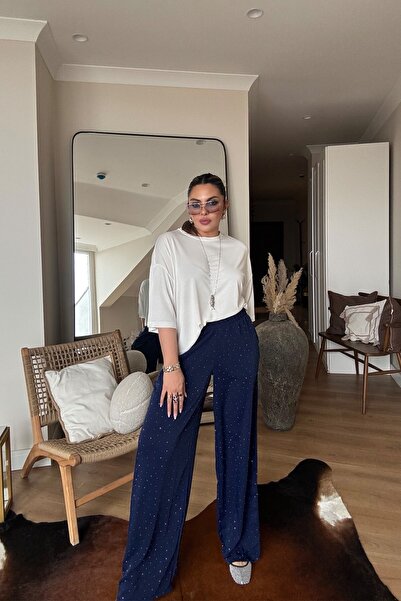 Sohotique By P Matte Satin Trocley Trousers Navy Blue