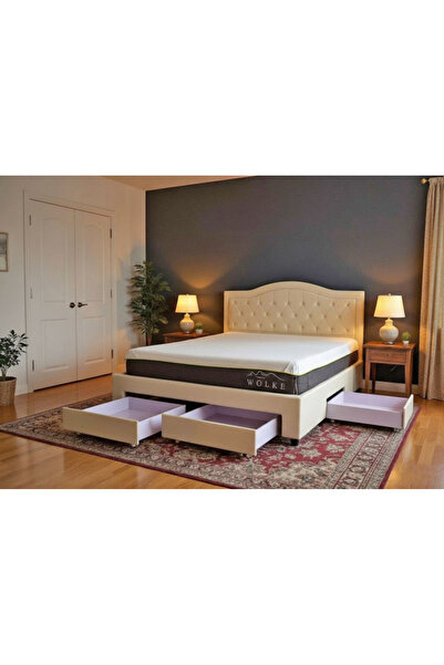 MarketMob Pat Terasino crem 160x200 cm cu 4 sertare , catifea