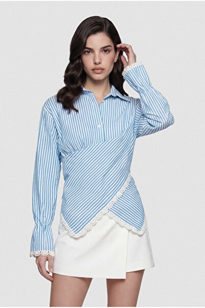 DAME Women's Striped Lace Detailed Back Design Shirt