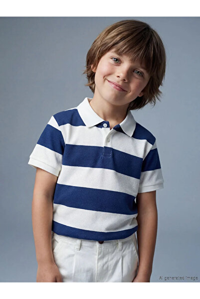 LC Waikiki Lcw Kids Indigo Polo Yaka Striped Boy's T-Shirt