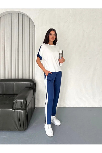 Velista Women's Modal Fabric Striped Short Sleeve Tracksuit Set