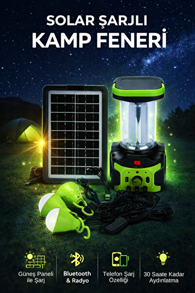 Edison Solar Şarjlı Kamp Feneri Bluetooth Radyo USB Telefon Şarjlı Taşınabili...