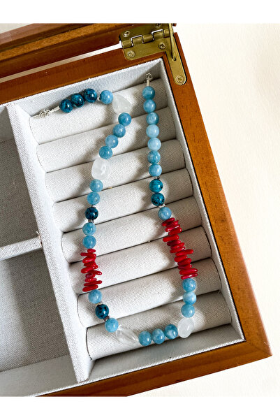 Sade Noe Studio No.26-Sea Coral 925 Ayar Gümüş Detaylı Kolye-Jade, Kalsedon, ...