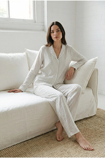 Espuar Γυναικείο σετ πιτζάμες με ριγέ σχέδιο, μακρυμάνικο μπλουζάκι και παντε...