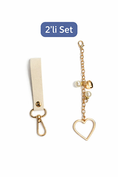 FERİHA HOBİ AKSESUAR Heart Charm + Gold Detailed Handmade Set of 2, Bag Charm...