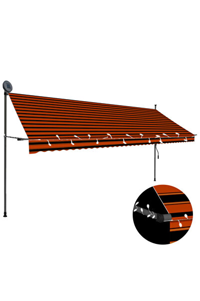 Concept Copertină retractabilă manual cu LED, portocaliu & maro, 400 cm