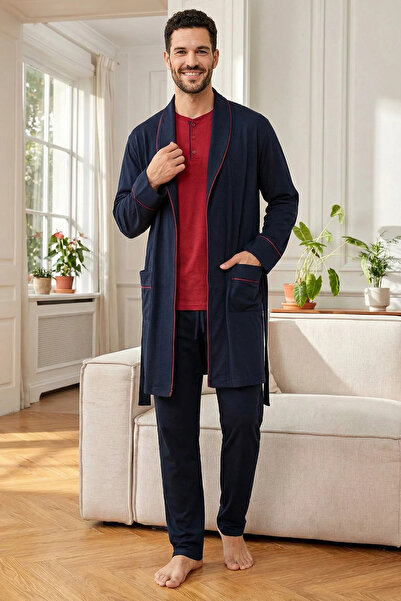 Espuar 2023 Ανδρικό σετ πιτζάμες 3 τεμαχίων με ρόμπα και μακρυμάνικο μπλουζάκι