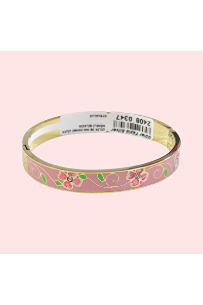 Güler Yüzlü Silver ÇELİK 58 MM PEMBE ÇİÇEK MİNELİ BİLEZİK