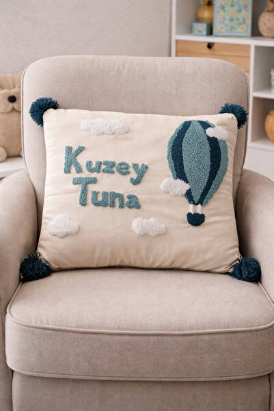 Handmade Kişiye Özel İsimli Punch Nakışlı Bebek Yastık Kılıfı – Balon Desenli...