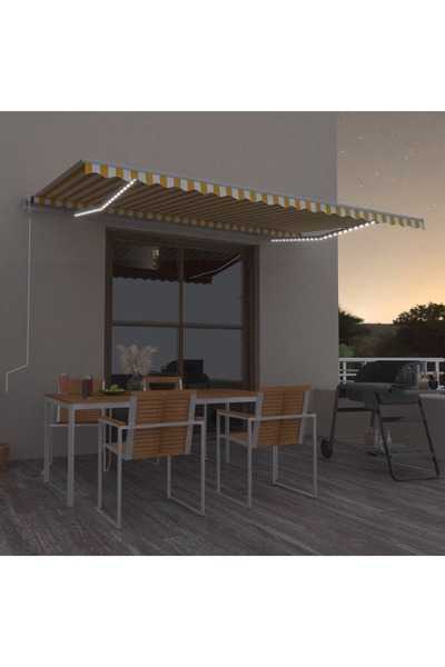 Concept Χειροκίνητη αναδιπλούμενη τέντα με LED, κίτρινη και λευκή, 500x350 cm