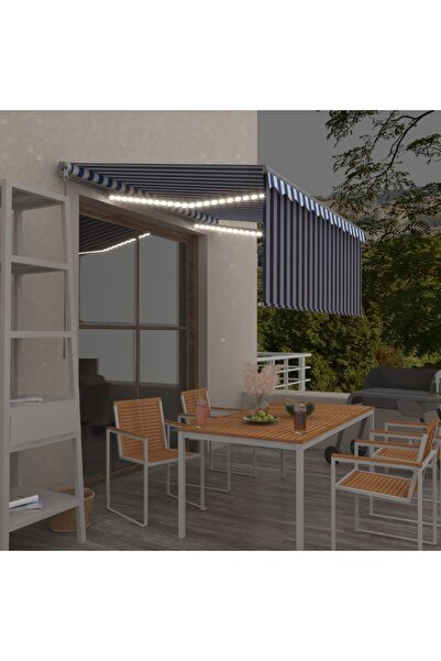 Concept Χειροκίνητη αναδιπλούμενη τέντα με στόρια & μπλε & λευκό LED 3,5x2,5μ