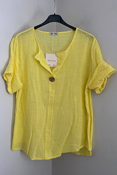 AYASOFYA OTANTIK Women's Italian Yellow Button Detailed 3/4 Sleeve Oversized ...