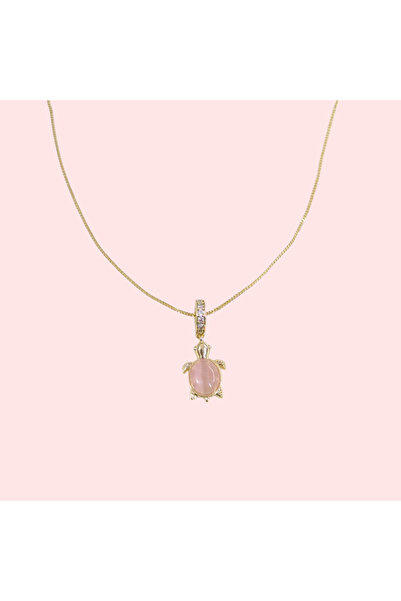 Güler Yüzlü Silver Xuping 17 mm Pink Turtle Necklace 45 cm Gold