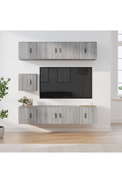 Concept Set comode TV, 7 piese, gri sonoma, lemn compozit