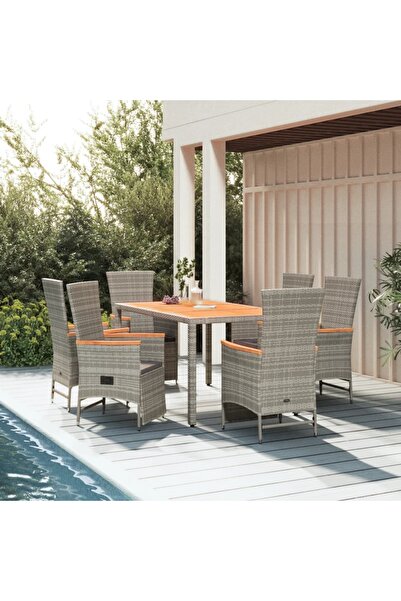 Concept Σετ επίπλων κήπου 7 τεμαχίων με μαξιλάρια, γκρι, πολυρατάν