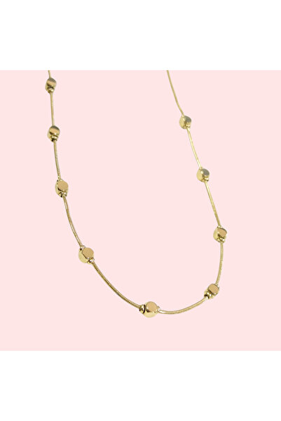 Güler Yüzlü Silver Steel Cube Pendant Gold Chain 40+5 cm
