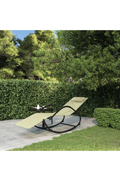 Concept Ξαπλώστρα με κουνιστή πολυθρόνα, κρεμ, ατσάλι και υφασμάτινη