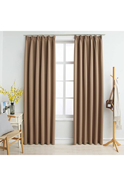 Concept Κουρτίνες συσκότισης με γάντζους, 2 τεμ., μπεζ γκρι, 140 x 225 εκ.