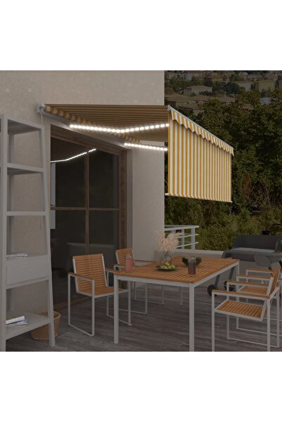 Concept Copertină retractabilă manual cu stor&LED galben&alb 3,5x2,5 m