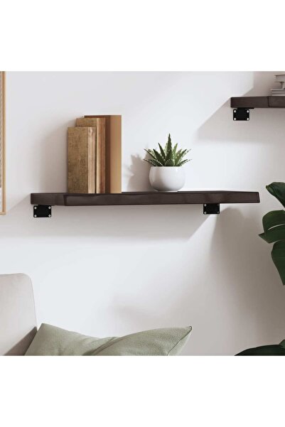 Concept Σκούρο γκρι ράφι τοίχου 60x20x4 εκ. από μασίφ επεξεργασμένο ξύλο βελα...