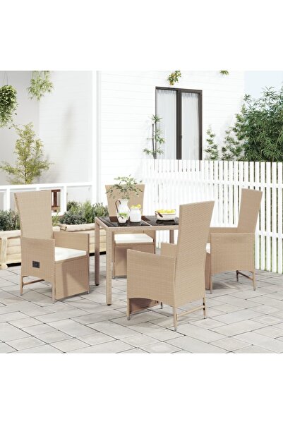 Concept Σετ επίπλων κήπου 5 τεμαχίων με μαξιλάρια, μπεζ, πολυρατάν