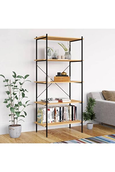 Concept Ράφια 5 επιπέδων, μαύρη και δρυς, 80x40x163 εκ.