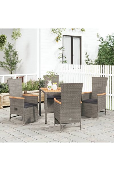 Concept Σετ επίπλων κήπου 5 τεμαχίων με μαξιλάρια, γκρι, πολυρατάν