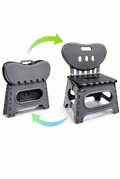 ydn Taşınabilir Katlanır Sırt Dayamalı Çocuk Tabure Küçük Boy Sandalye Gri