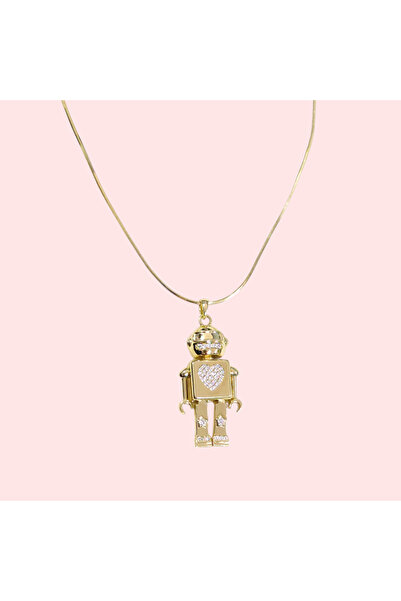 Güler Yüzlü Silver Xuping 3 cm Movable Robot Necklace 45 cm Gold