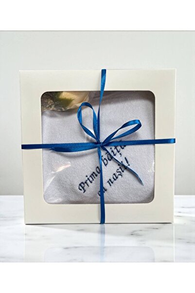 Your Baby Store Embroidered towel - blue “First bath with the godparents”, wi...