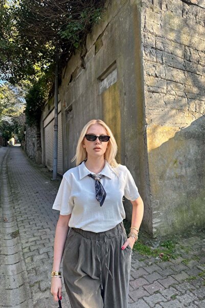 lizge giyim تيشيرت بياقة بولو وتفاصيل وشاح