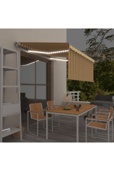 Concept Χειροκίνητη αναδιπλούμενη τέντα με στόρι, κίτρινη και λευκή, 3,5x2,5 μ.