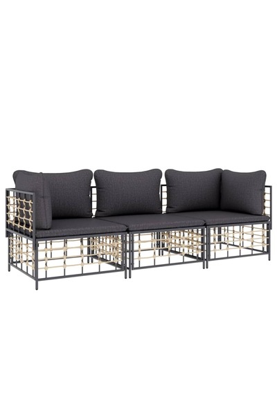 Concept Σετ ξαπλώστρας κήπου 3 τεμαχίων με μαξιλάρια, ανθρακί, πολυρατάν