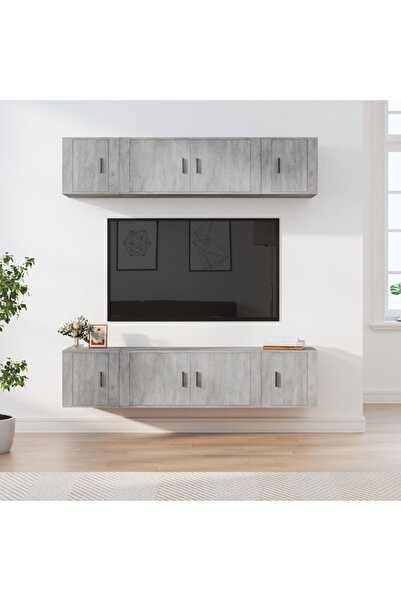 Concept Set dulap TV, 6 piese, gri beton, lemn prelucrat