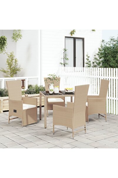 Concept Σετ επίπλων κήπου 5 τεμαχίων με μαξιλάρια, μπεζ, πολυρατάν