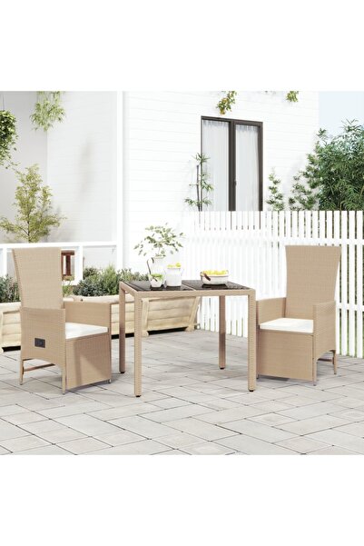Concept Σετ επίπλων κήπου με μαξιλάρια, 3 τεμάχια, μπεζ, πολυρατάν