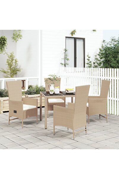 Concept Σετ επίπλων κήπου 5 τεμαχίων με μαξιλάρια, μπεζ, πολυρατάν