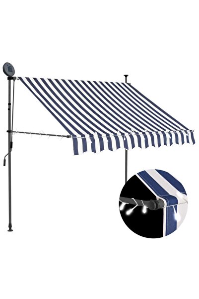 Concept Copertină retractabilă manual cu LED, albastru & alb, 150 cm