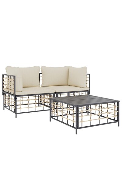 Concept Σετ ξαπλώστρας κήπου 3 τεμαχίων με μαξιλάρια, ανθρακί, πολυρατάν