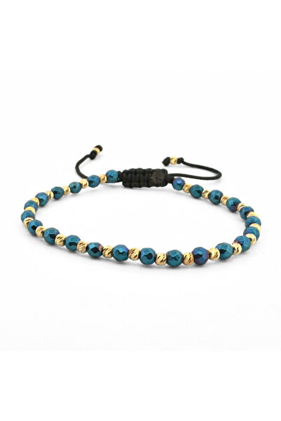 Onixbox Bracelet with Silver Beads Plated with 18K Gold, Faceted Blue Hematit...