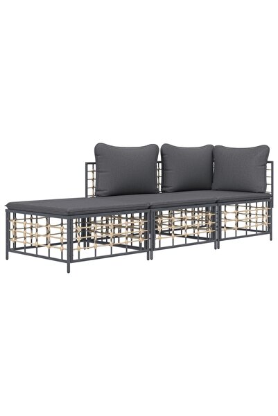 Concept Σετ ξαπλώστρας κήπου 3 τεμαχίων με μαξιλάρια, ανθρακί, πολυρατάν