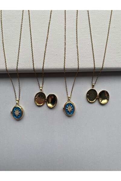 COLLECTİON Kuzey Yıldızı figürlü kapaklı madalyon kolye- anı kolyesi fotoğraf...