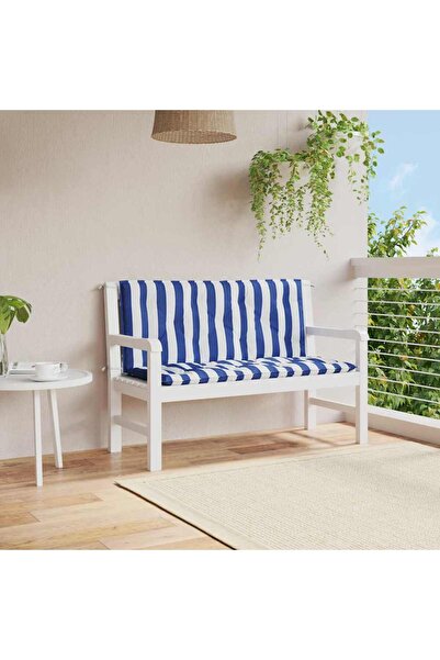 Concept Μαξιλάρια πάγκου κήπου, 2 τεμ., μπλε & λευκό, 120x50x7 cm, ύφασμα