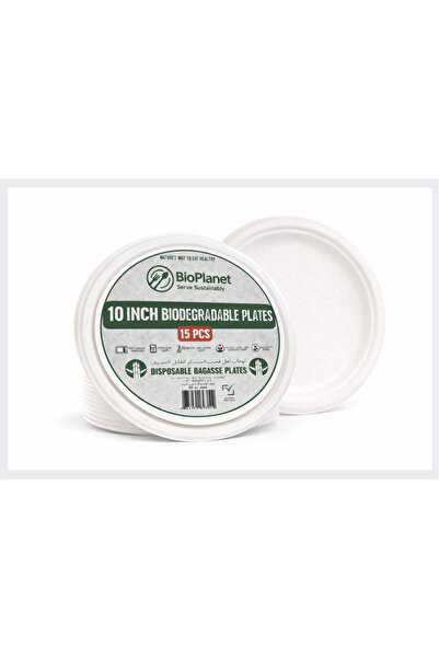 BioPlanet 10" Round Plate - 15PCS Sleeve - Biodegradable Bagasse Tableware