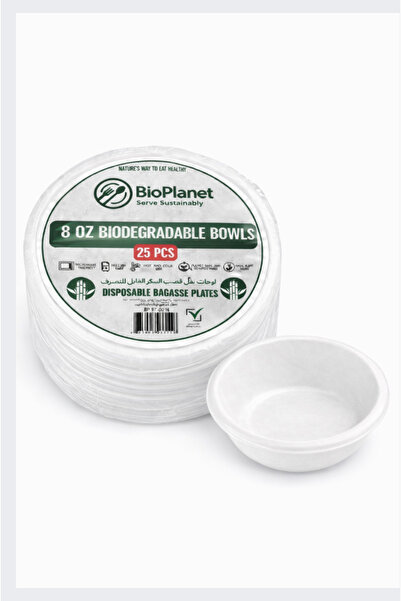 BioPlanet 8 Oz Bowls - 25PCS Sleeve - Biodegradable Bagasse Tableware