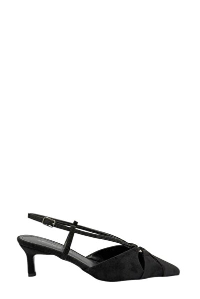 Moulin Shoes حذاء نسائي أسود جلد سويدي بكعب قصير ومقدمة مدببة ومفتوح من الخلف
