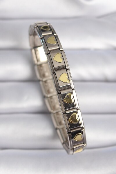 cleovibe سوار ألتو 316l من الفولاذ باللون الفضي والذهبي مع نقش على شكل قلب