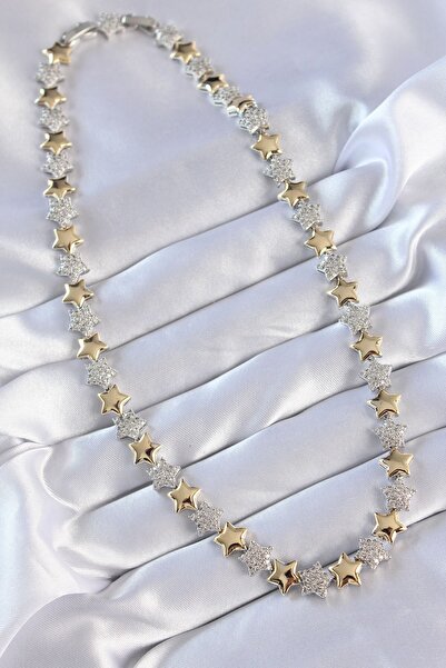 cleovibe Vip Series Brass Double Color Zircon Stone Star Design Necklace